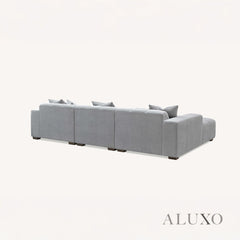 ALUXO® Leonard Left Hand Corner Sofa – Cloudy Grey Bouclé Fabric