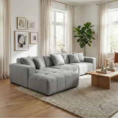 ALUXO® Leonard Left Hand Facing (LHF) Corner Sofa – Cloudy Grey Bouclé