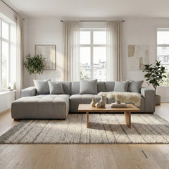 ALUXO® Leonard Left Hand Facing (LHF) Corner Sofa – Cloudy Grey Bouclé