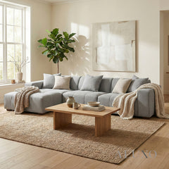 ALUXO® Leonard Left Hand Facing (LHF) Corner Sofa – Cloudy Grey Bouclé