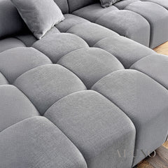 ALUXO® Leonard Left Hand Corner Sofa – Cloudy Grey Bouclé Fabric