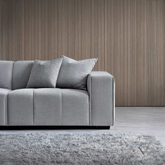 ALUXO® Leonard Left Hand Corner Sofa – Cloudy Grey Bouclé Fabric