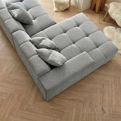 ALUXO® Leonard Left Hand Facing (LHF) Corner Sofa – Cloudy Grey Bouclé