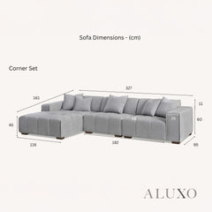 ALUXO® Leonard Left Hand Corner Sofa – Cloudy Grey Bouclé Fabric