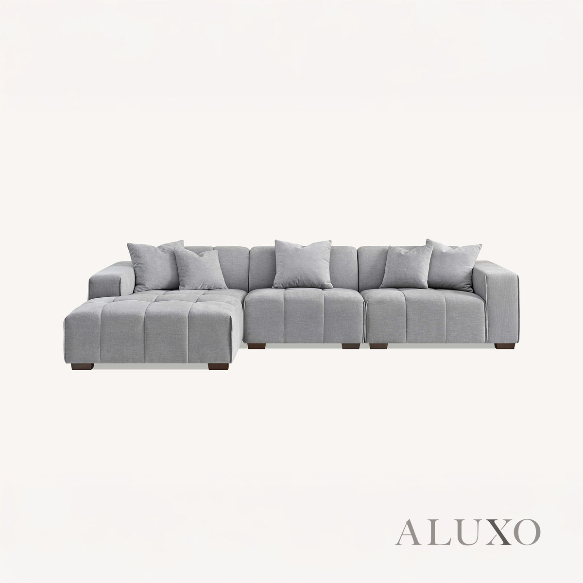 ALUXO® Leonard Left Hand Corner Sofa – Cloudy Grey Bouclé Fabric