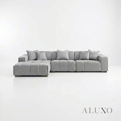 ALUXO® Leonard Left Hand Facing (LHF) Corner Sofa – Cloudy Grey Bouclé