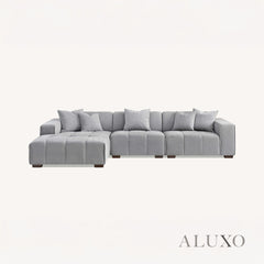 ALUXO® Leonard Left Hand Corner Sofa – Cloudy Grey Bouclé Fabric