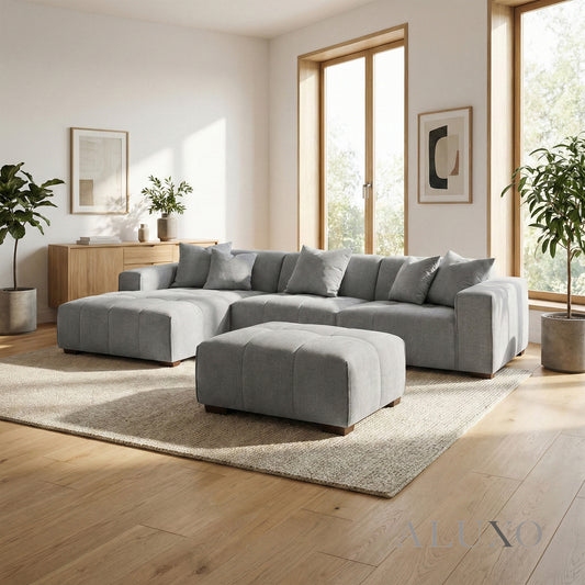 ALUXO® Leonard Modular Footstool – Cloudy Grey Bouclé
