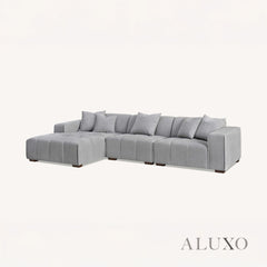 ALUXO® Leonard Left Hand Corner Sofa – Cloudy Grey Bouclé Fabric