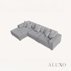 ALUXO® Leonard Left Hand Corner Sofa – Cloudy Grey Bouclé Fabric