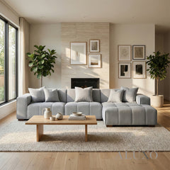 ALUXO® Leonard Right Hand Facing (RHF) Corner Sofa – Cloudy Grey Bouclé