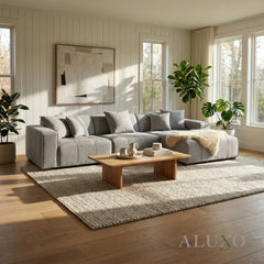 ALUXO® Leonard Right Hand Facing (RHF) Corner Sofa – Cloudy Grey Bouclé