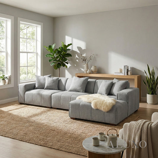 ALUXO® Leonard Right Hand Facing (RHF) Corner Sofa – Cloudy Grey Bouclé