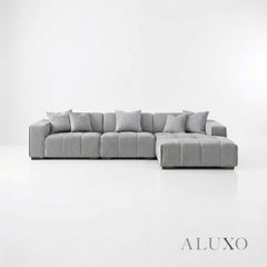 ALUXO® Leonard Right Hand Facing (RHF) Corner Sofa – Cloudy Grey Bouclé