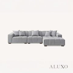 ALUXO® Leonard Right Hand Corner Sofa – Cloudy Grey Bouclé Fabric