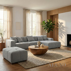 ALUXO® Leonard Right Hand Facing (RHF) Corner Sofa – Cloudy Grey Bouclé
