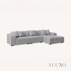 ALUXO® Leonard Right Hand Corner Sofa – Cloudy Grey Bouclé Fabric