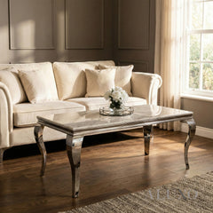 Lorens 130cm Chrome Coffee Table with White Marble Top – Curved Leg Design