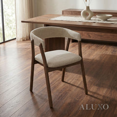 ALUXO® Linus Walnut Wraparound Dining Chair in Oatmeal Bouclé – Set of 2