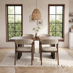ALUXO® Linus Walnut Wraparound Dining Chair in Oatmeal Bouclé – Set of 2