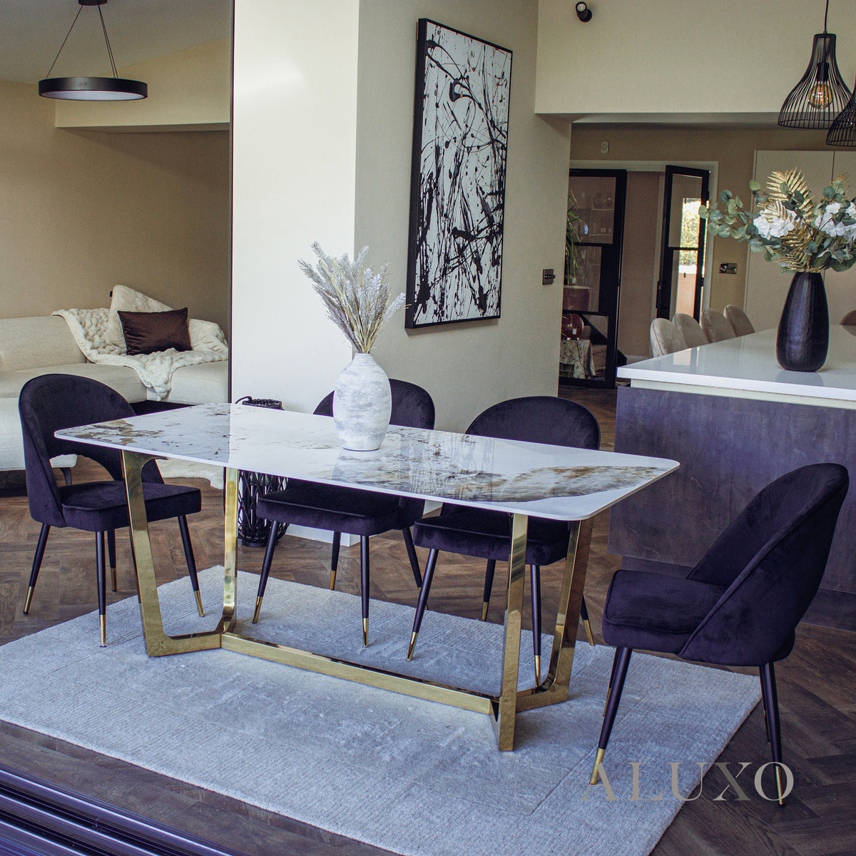 Loki 1.8m Rectangular Dining Set – Sintered Stone Table with 4/6 Bjorn Velvet Chairs