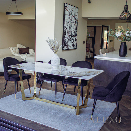 Loki 1.8m Rectangular Dining Set – Sintered Stone Table with 4/6 Bjorn Velvet Chairs