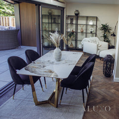 Loki 1.8m Rectangular Dining Set – Sintered Stone Table with 4/6 Bjorn Velvet Chairs