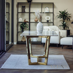 Loki 180cm Cream Sintered Stone Dining Table with Gold Y-Leg Stand