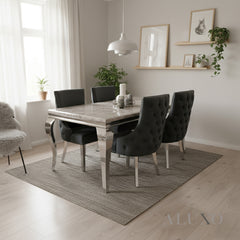 Lorens 150cm Marble Dining Table with Chrome 4-Leg Base – White, Grey, Cream