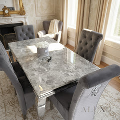 Lorens 1.5m Light Grey Marble Dining Table with 4/6 Einar Velvet Chairs