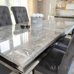 Lorens 1.5m Light Grey Marble Dining Table with 4/6 Einar Velvet Chairs
