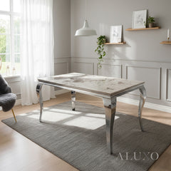 Lorens 150cm Marble Dining Table with Chrome 4-Leg Base – White, Grey, Cream