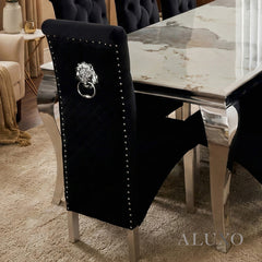 Lorens 160cm Marble Dining Table with Chrome 4-Leg Base – White | Cream