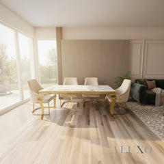 Lorens Gold 1.8m Cream Marble Dining Table with 4/6  Olivia Velvet Chairs
