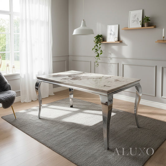 Lorens 180cm Marble Dining Table with Chrome 4-Leg Base – 5 Marble Colour Options