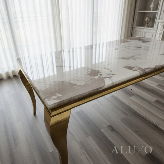 Lorens Gold 180cm Marble Dining Table with 4-Leg Base – 5 Marble Colour Options