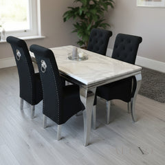 Lorens 1.8m White Marble Dining Table with 4/6/8 Black Einar Velvet Chairs