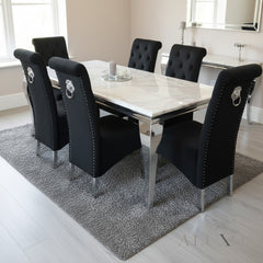Lorens 1.8m White Marble Dining Table with 4/6/8 Black Einar Velvet Chairs