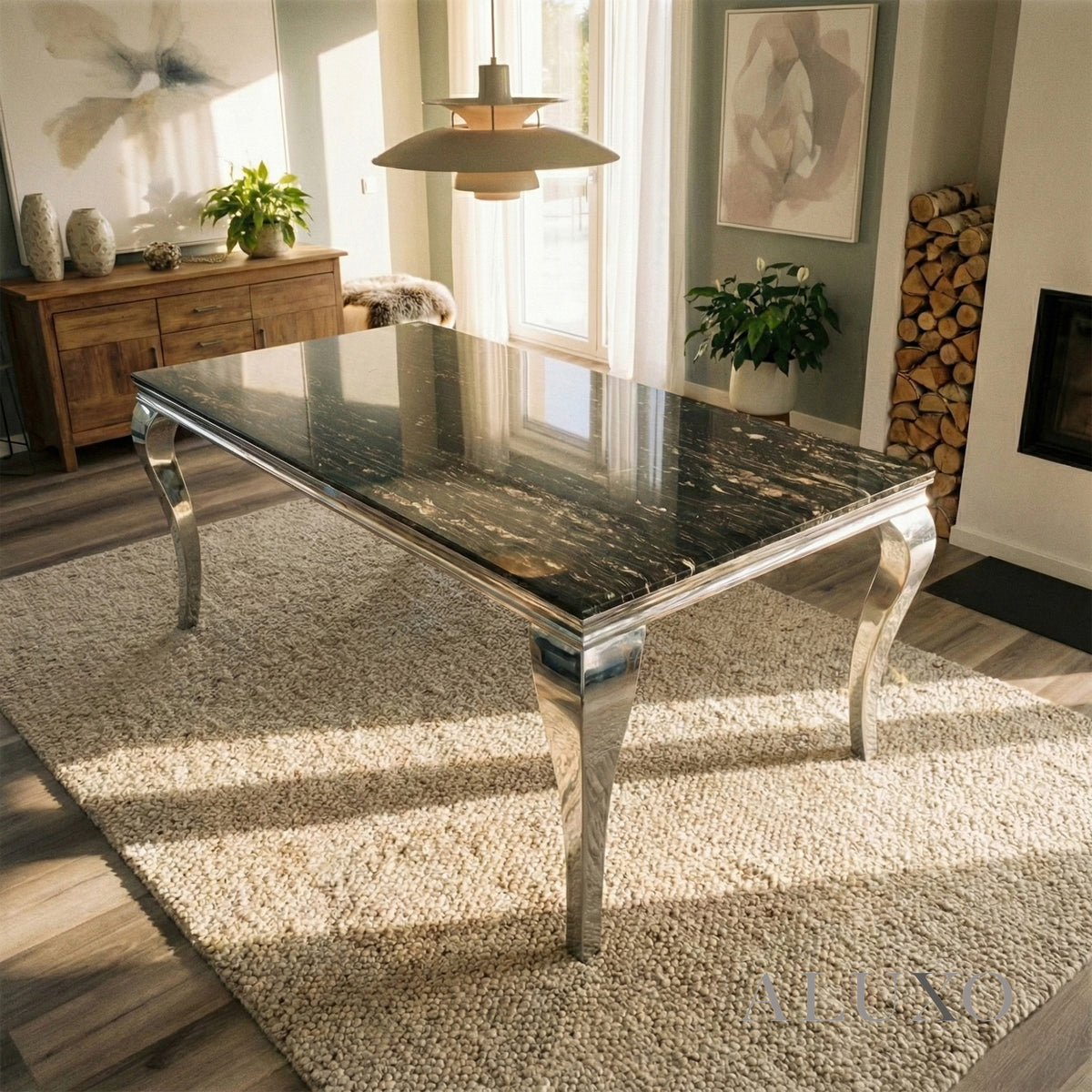 Lorens 200cm Marble Dining Table with Chrome 4-Leg Base – Cream | White | Black&Gold