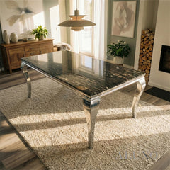 Lorens 200cm Marble Dining Table with Chrome 4-Leg Base – Cream | White | Black&Gold