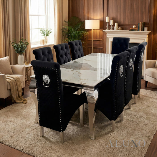 Lorens 200cm Marble Dining Table with Chrome 4-Leg Base – Cream | White