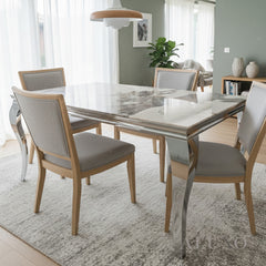 Lorens 200cm Marble Dining Table with Chrome 4-Leg Base – Cream | White