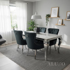 Lorens 200cm Marble Dining Table with Chrome 4-Leg Base – Cream | White