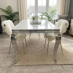 Lorens 200cm Marble Dining Table with Chrome 4-Leg Base – Cream | White