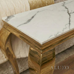 Lorens Gold Console Table – 120x40cm White Sintered Stone Top | Modern Luxury
