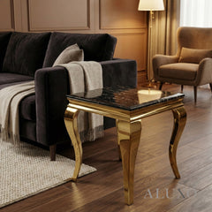 Lorens Gold Lamp Table 60x60cm – Marble or White Sintered Stone Top