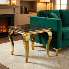 Lorens Gold Lamp Table 60x60cm – Marble or White Sintered Stone Top