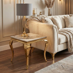 Lorens Gold Lamp Table 60x60cm – Marble or White Sintered Stone Top