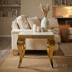 Lorens Gold Lamp Table 60x60cm – Marble or White Sintered Stone Top