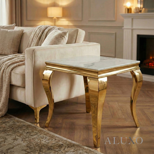Lorens Gold Lamp Table 60x60cm – Marble or White Sintered Stone Top